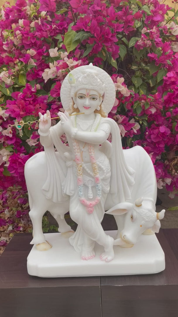 Lord Krishna Statue in White Marble 24" inches