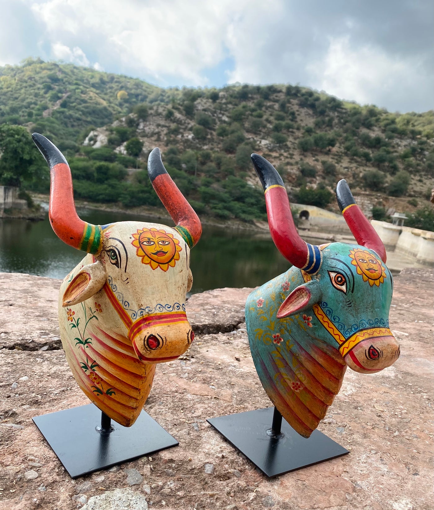 Hand Painted Wooden Cow/Nandi face on a stand