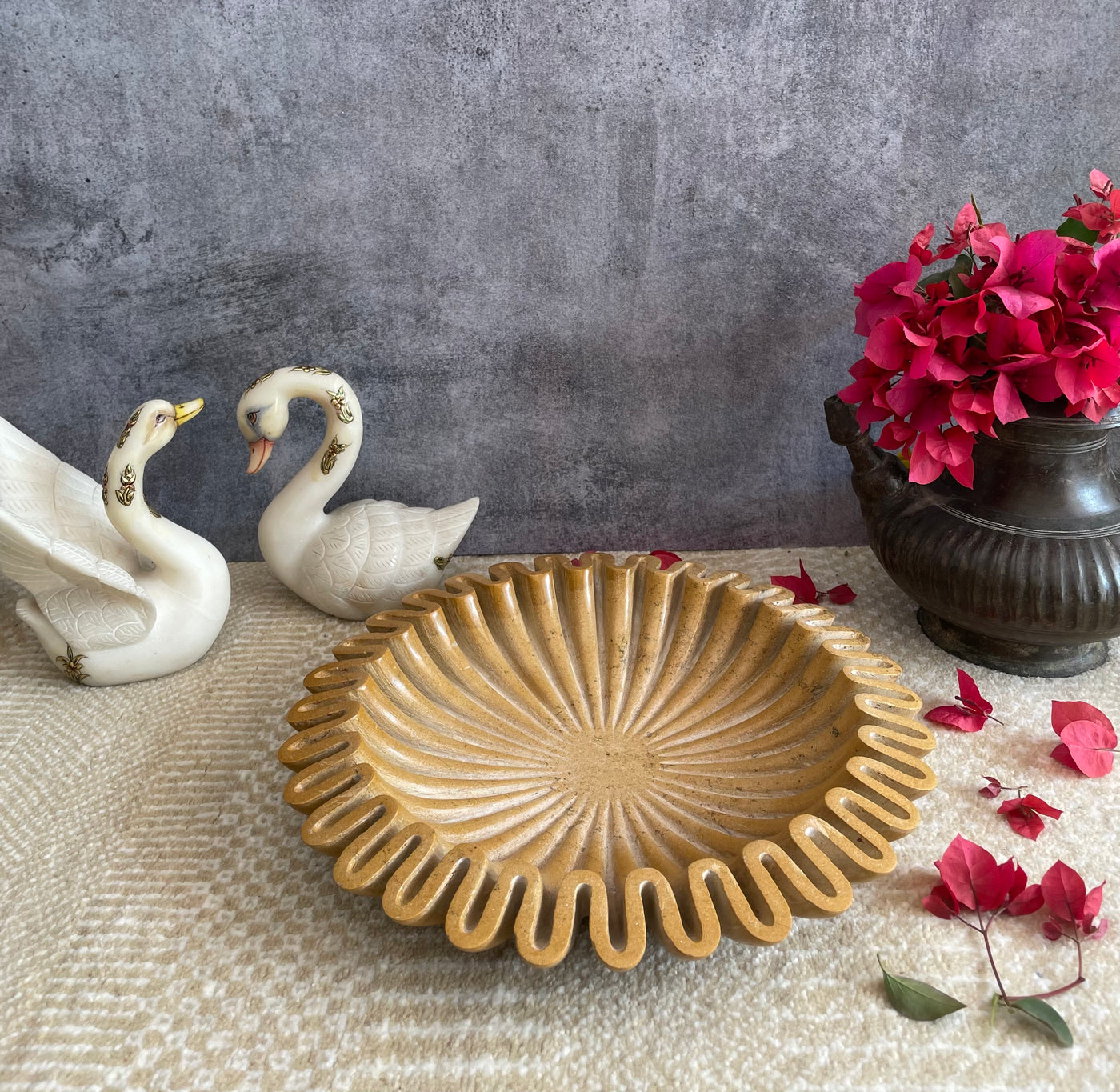 Mustard colored Ruffle shaped Marble Bowl