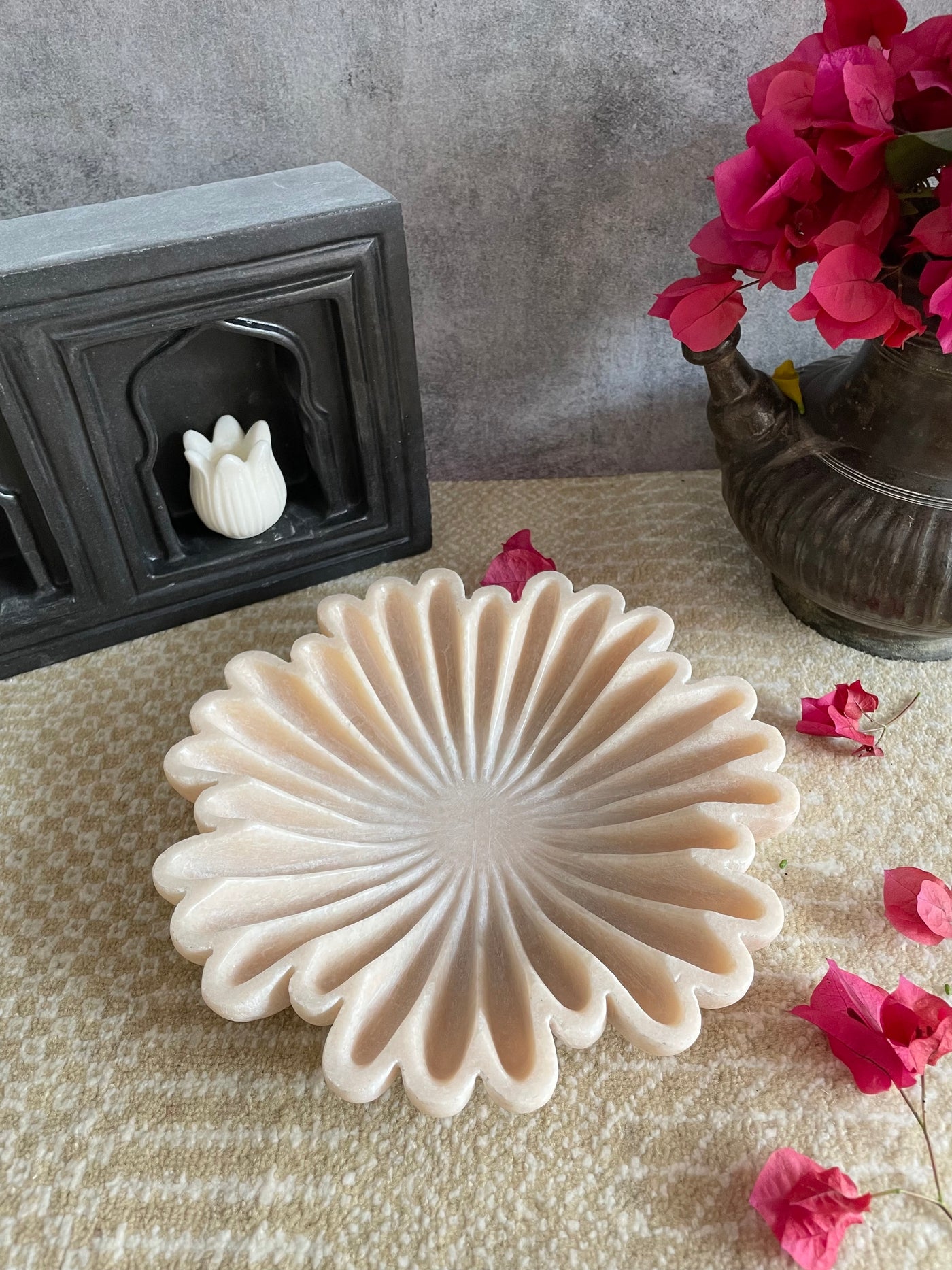 Beige colored flower shaped Marble Bowl