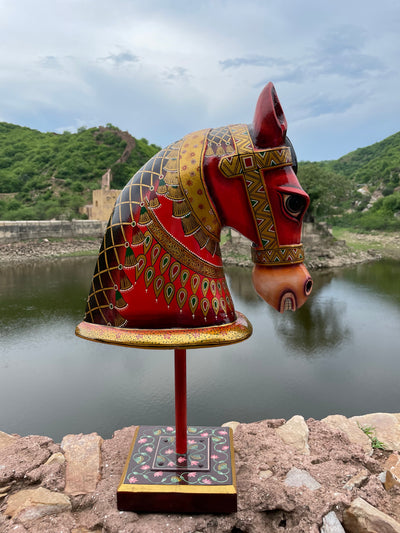 Hand Painted Wooden horse face on a stand