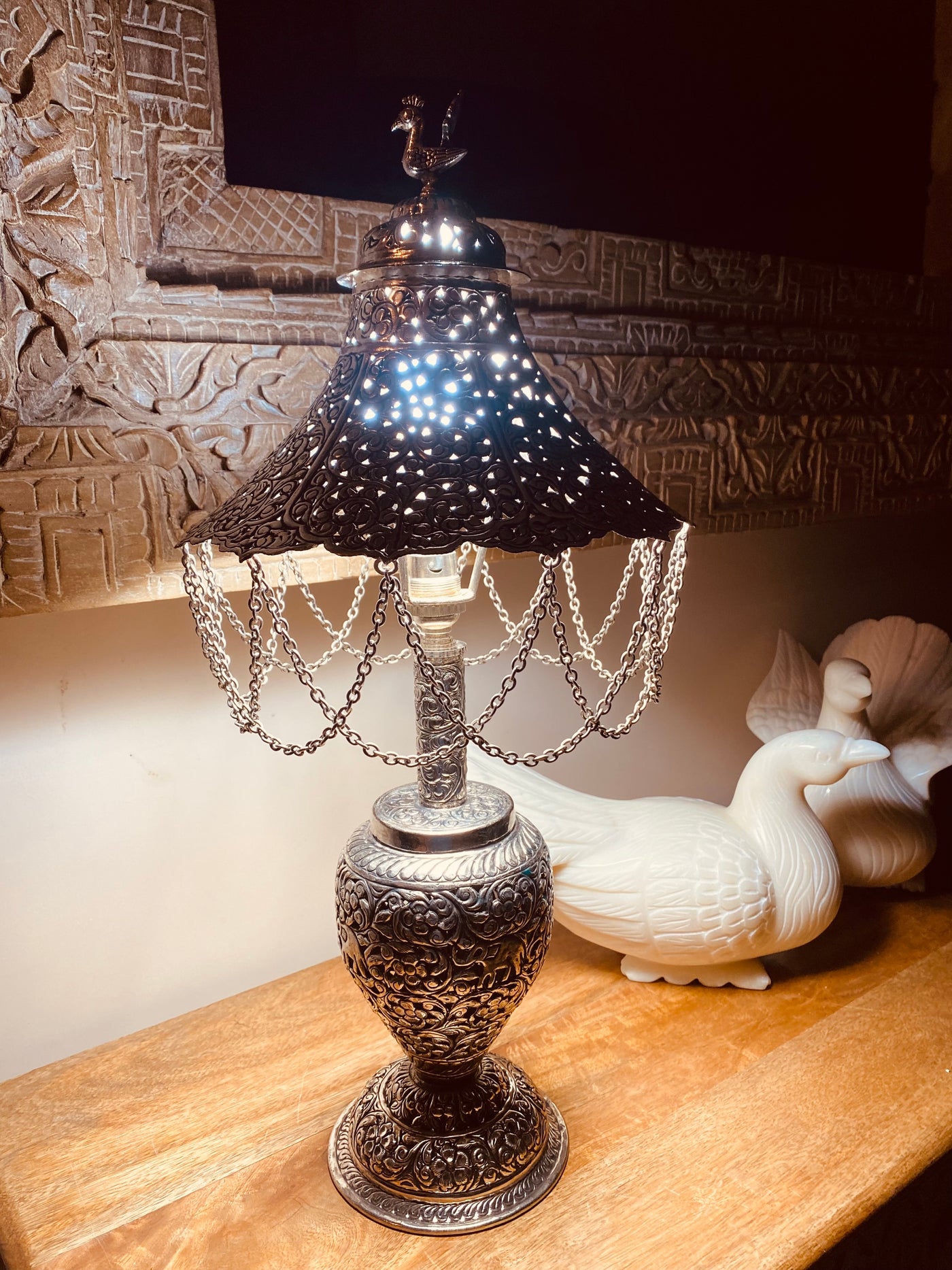 Hand carved German Silver Night Lamp