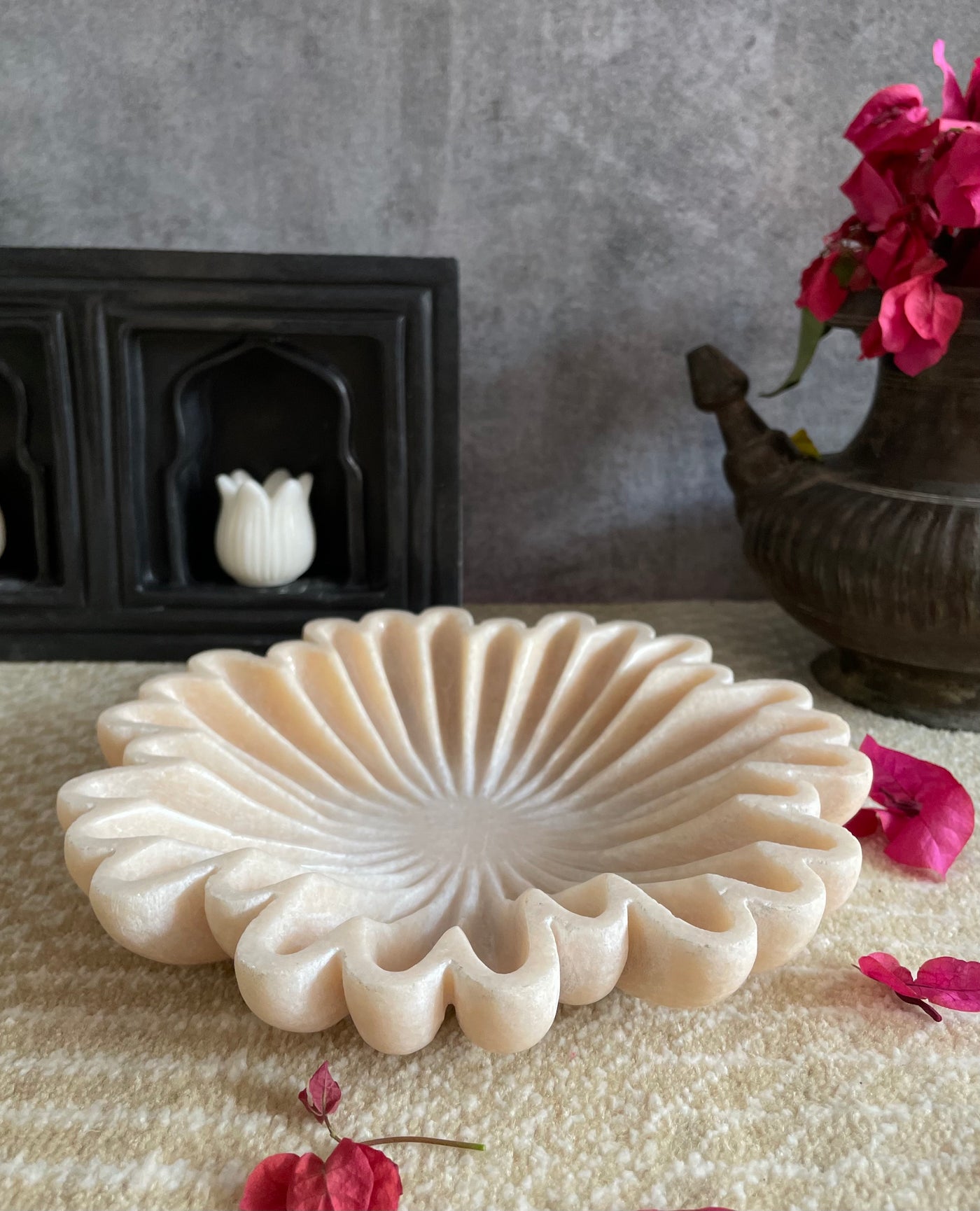 Beige colored flower shaped Marble Bowl