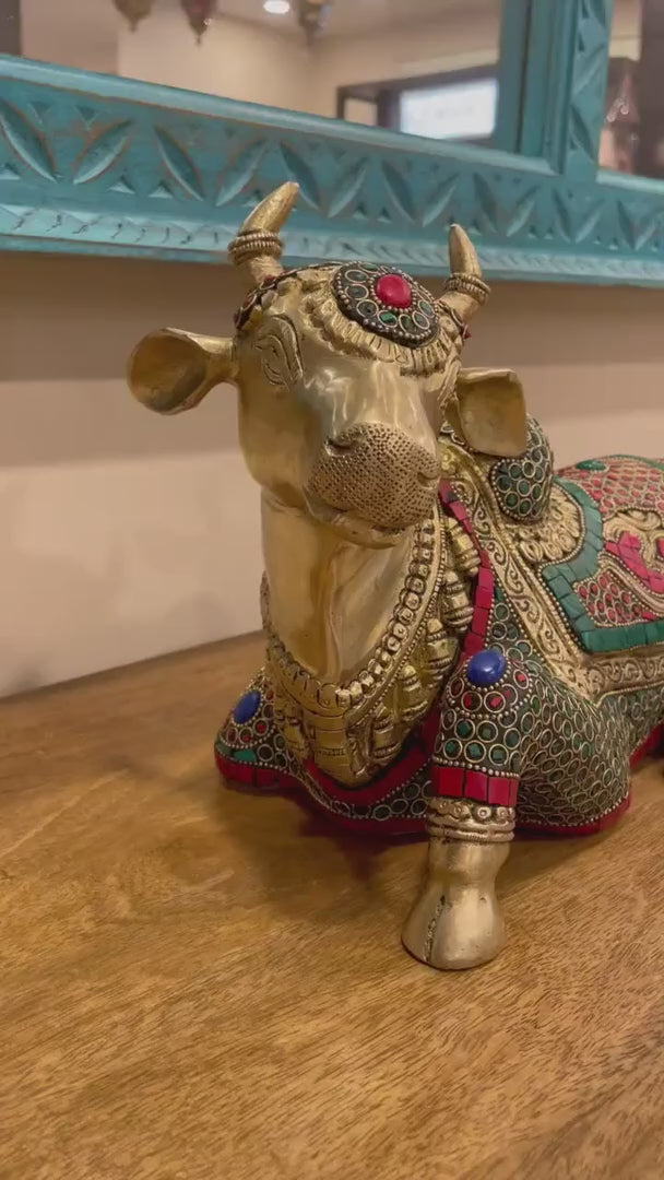 Handcrafted Nandi Statue Solid Brass with Stone work