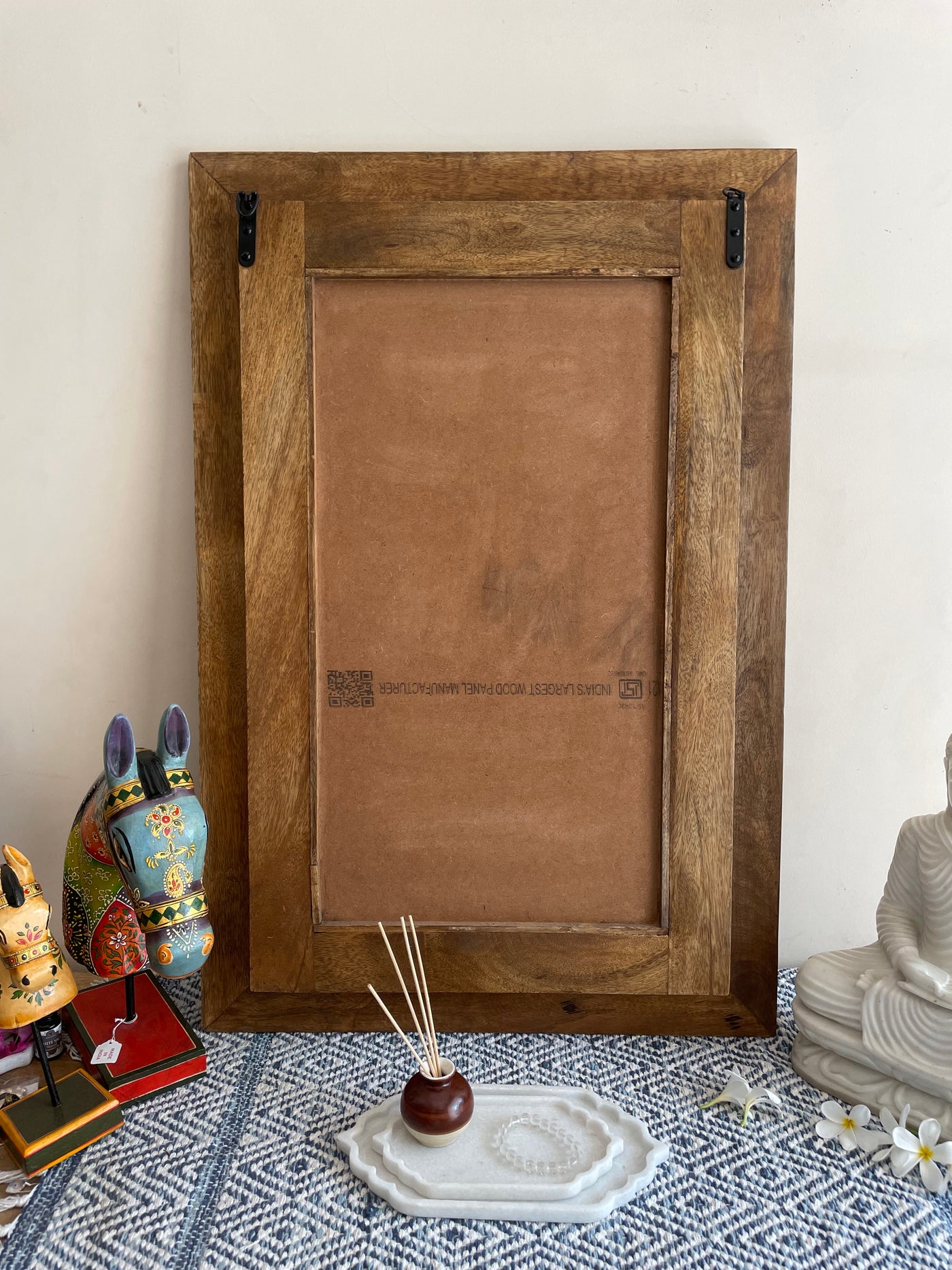 Hand carved single Jharokha mirror in distressed finish