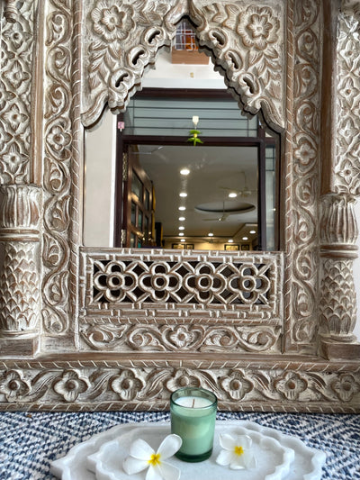 Hand carved Single Jharokha Wall mirror with Eagle top