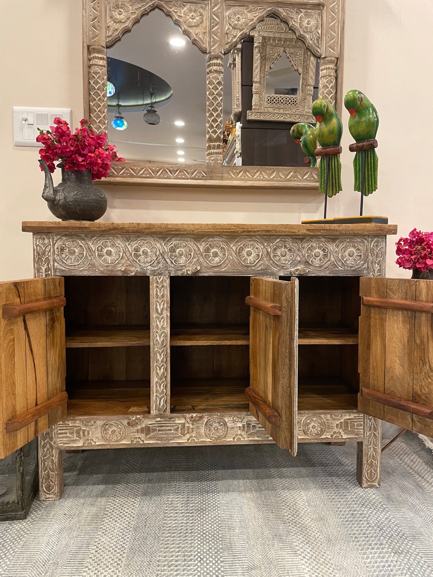 Natural Distressed Console Table