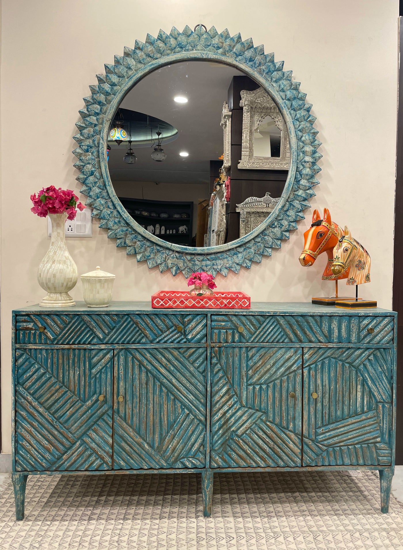 Distressed Green Console Table