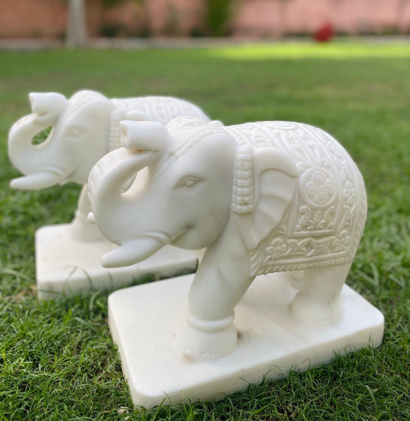 Pair of Marble Elephant Statues