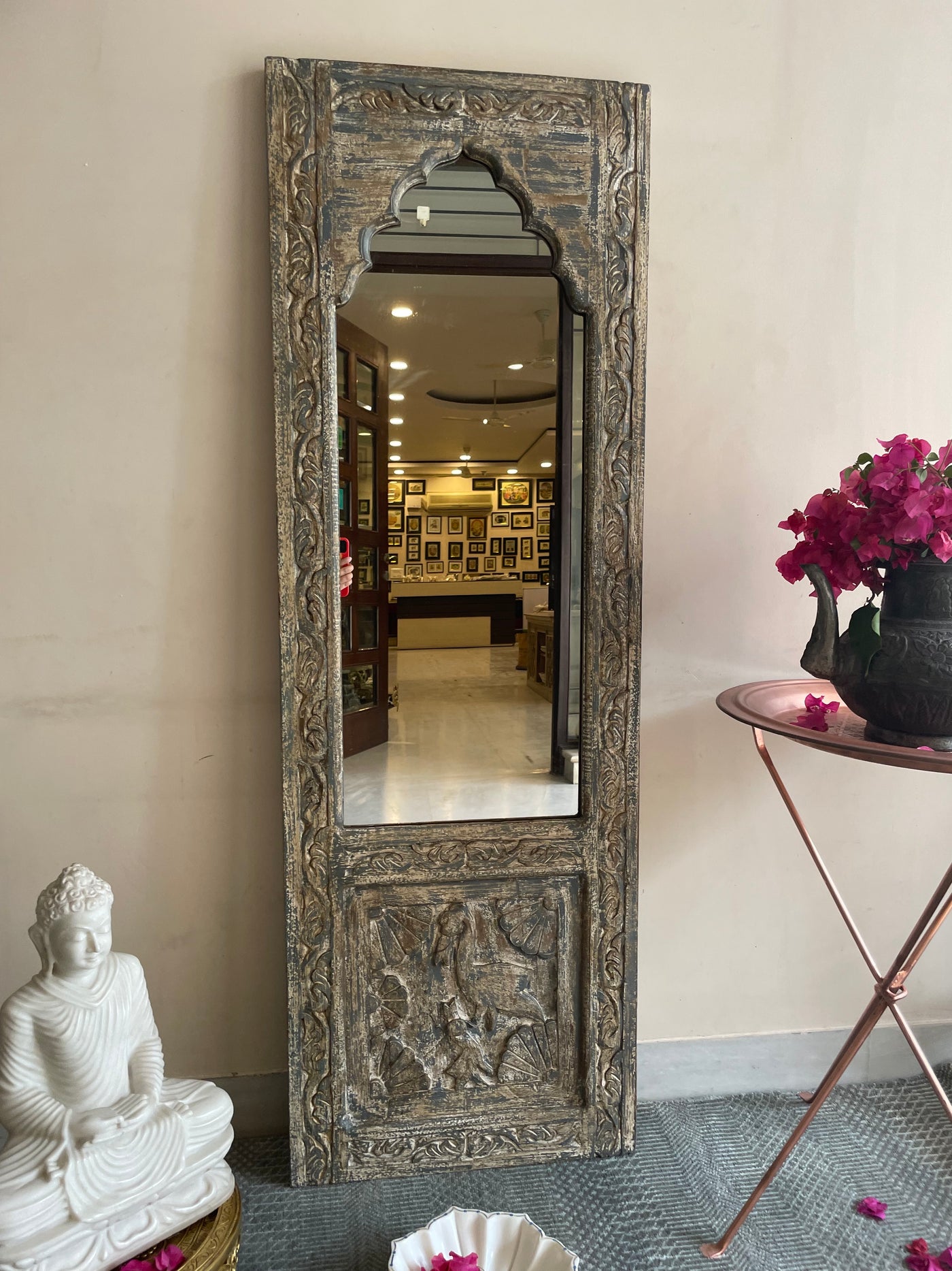 Hand carved Single Jharokha Vanity mirror