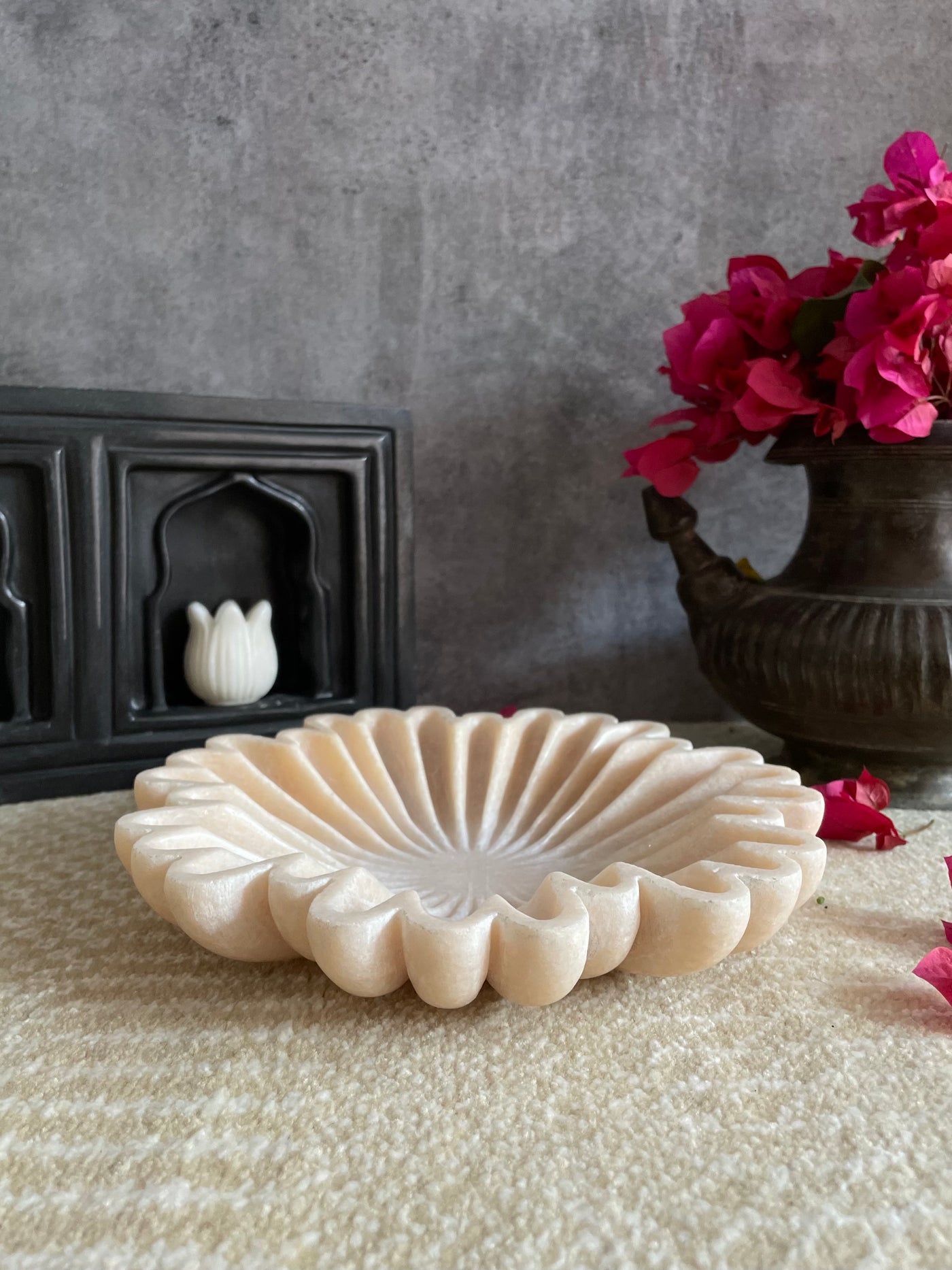 Beige colored flower shaped Marble Bowl