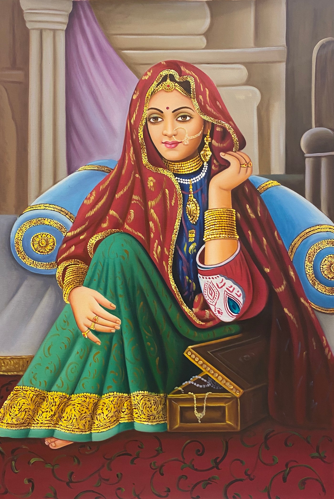 Indian lady in Traditional Attire - Hand Made Canvas Painting