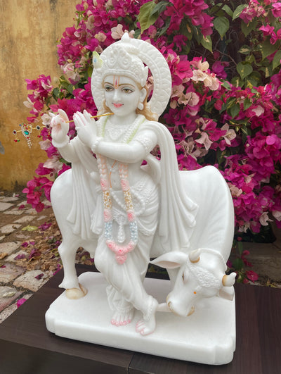 Lord Krishna Statue in White Marble 24" inches