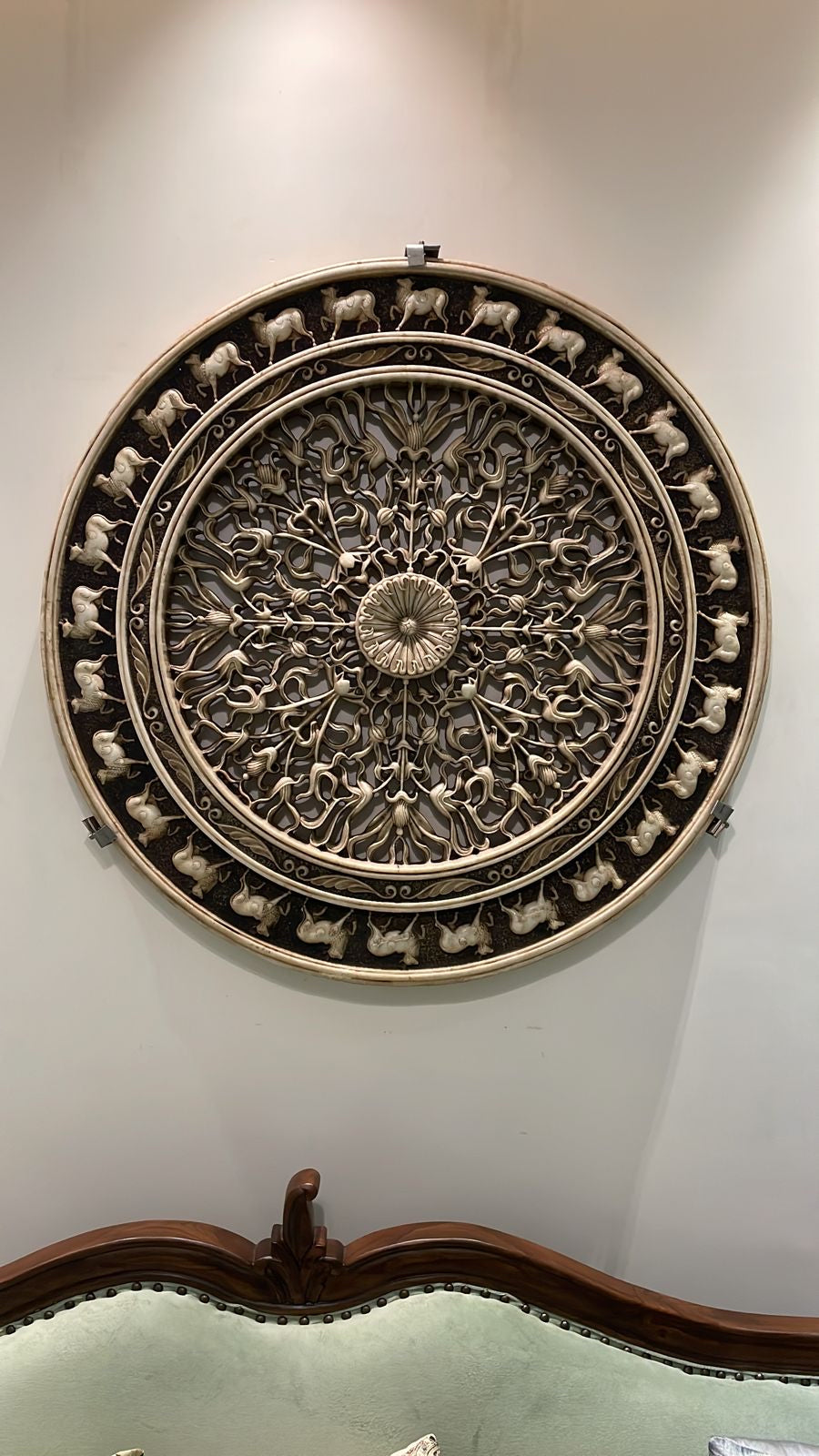 Round Hand carved Marble Panel/Jali