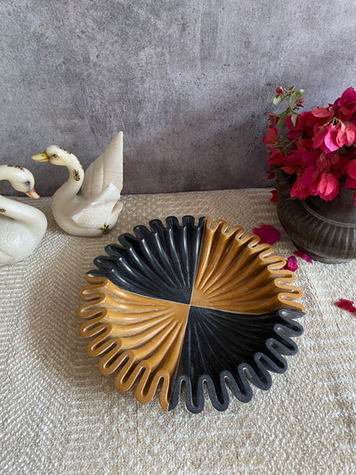 Ruffled Marble Bowl with Natural Mustard and Black Marble