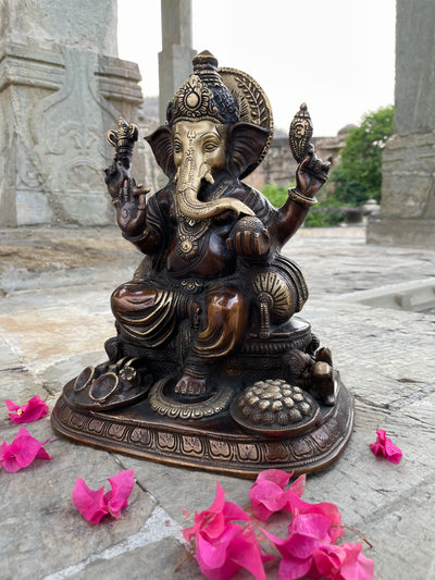 12 inches Handcrafted Lord Ganesha statue in solid brass