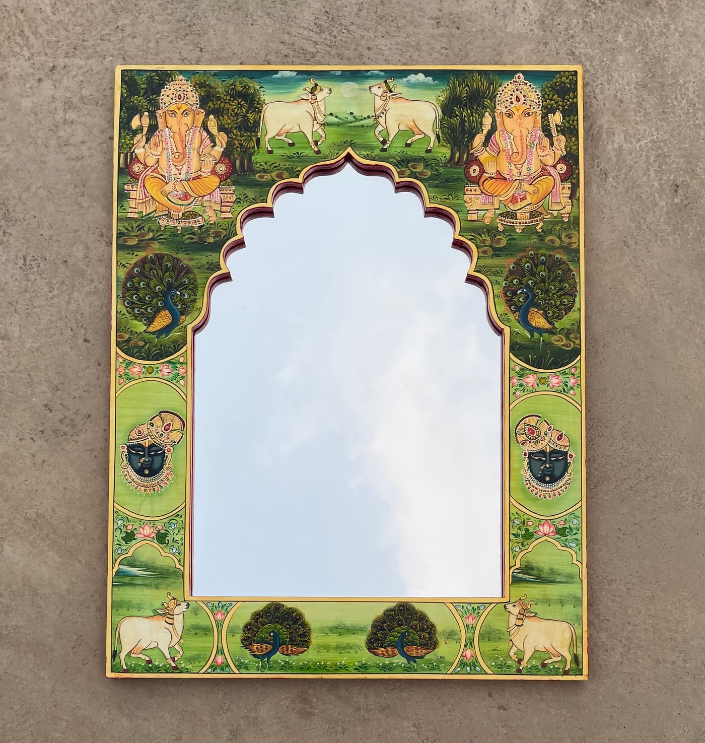 Hand painted Haveli Style Frame With Lord Ganesh Shrinathji Motifs