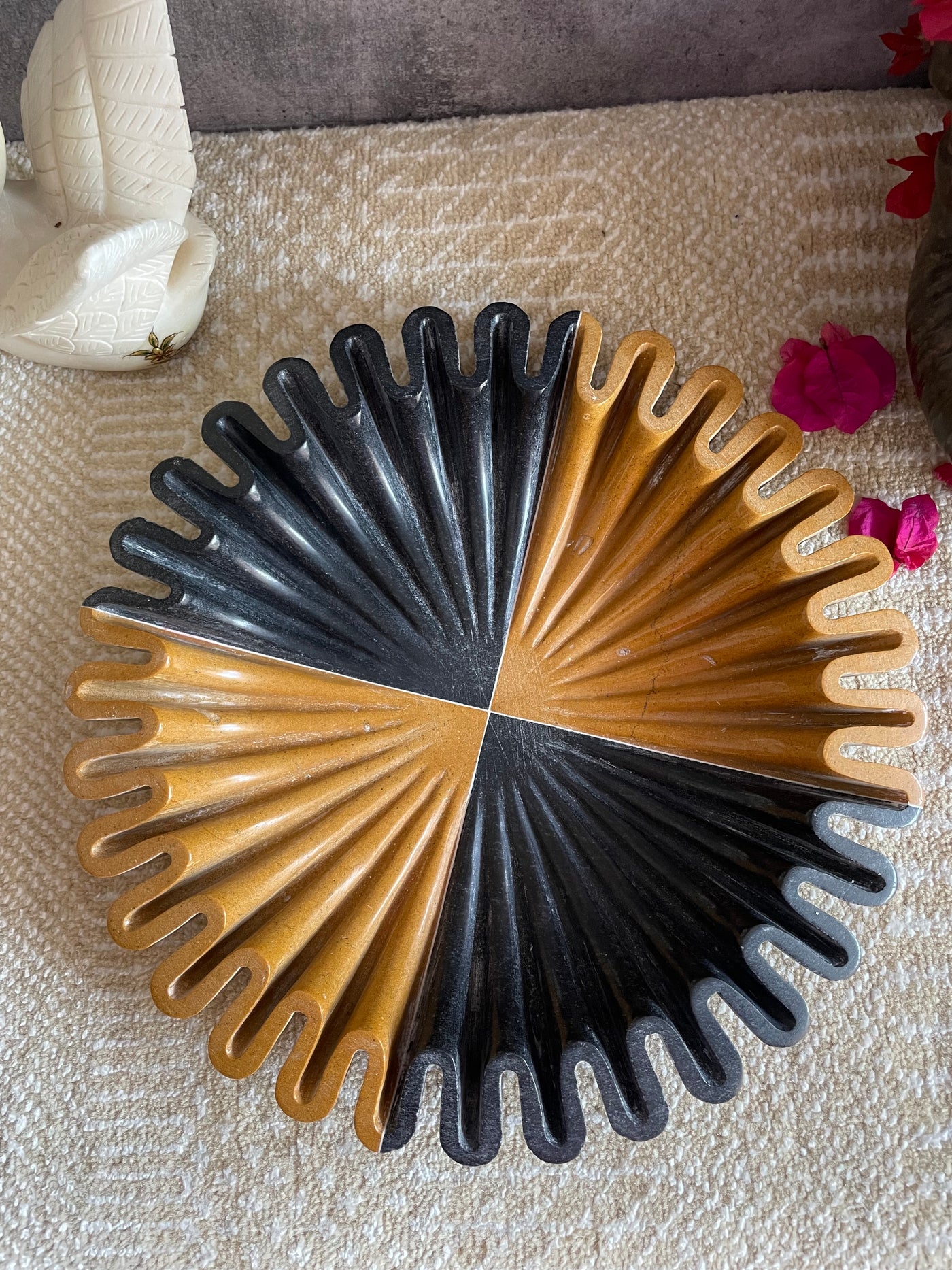 Ruffled Marble Bowl with Natural Mustard and Black Marble