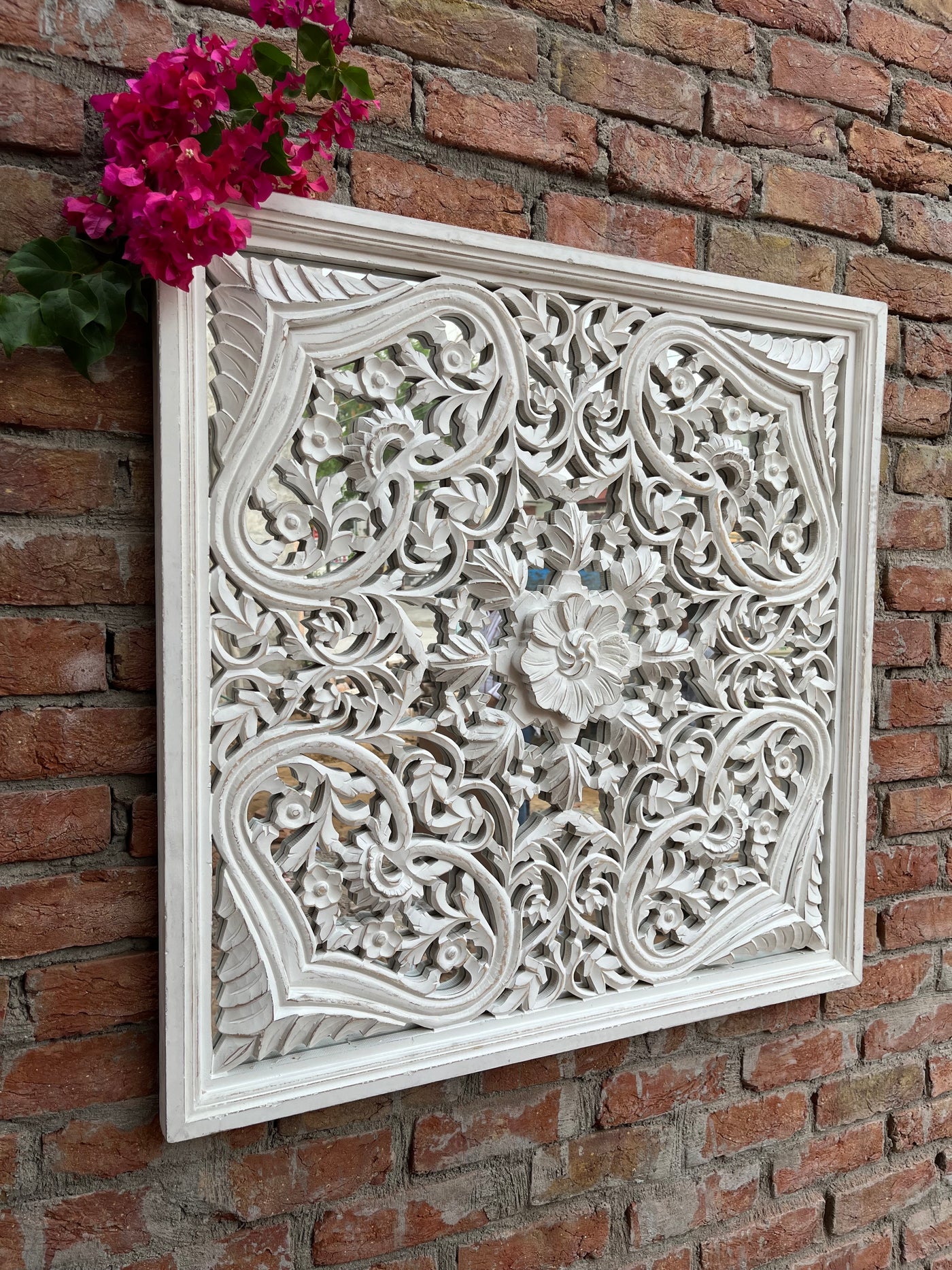 Wooden hand carved Wall Panel with mirror at the back