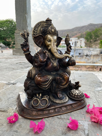 12 inches Handcrafted Lord Ganesha statue in solid brass