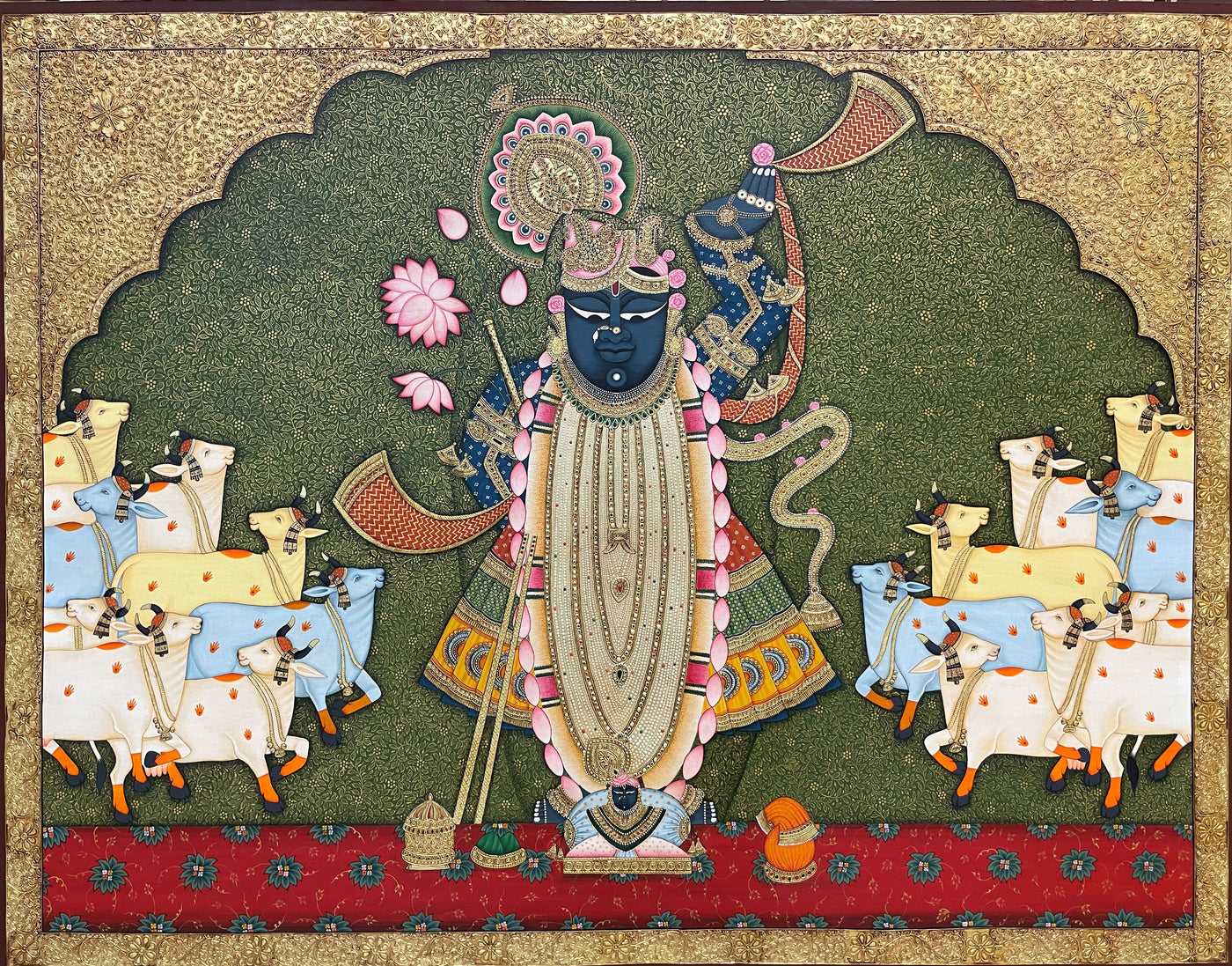 Tanjore style Lord Shrinathji painting with real gold leaf work