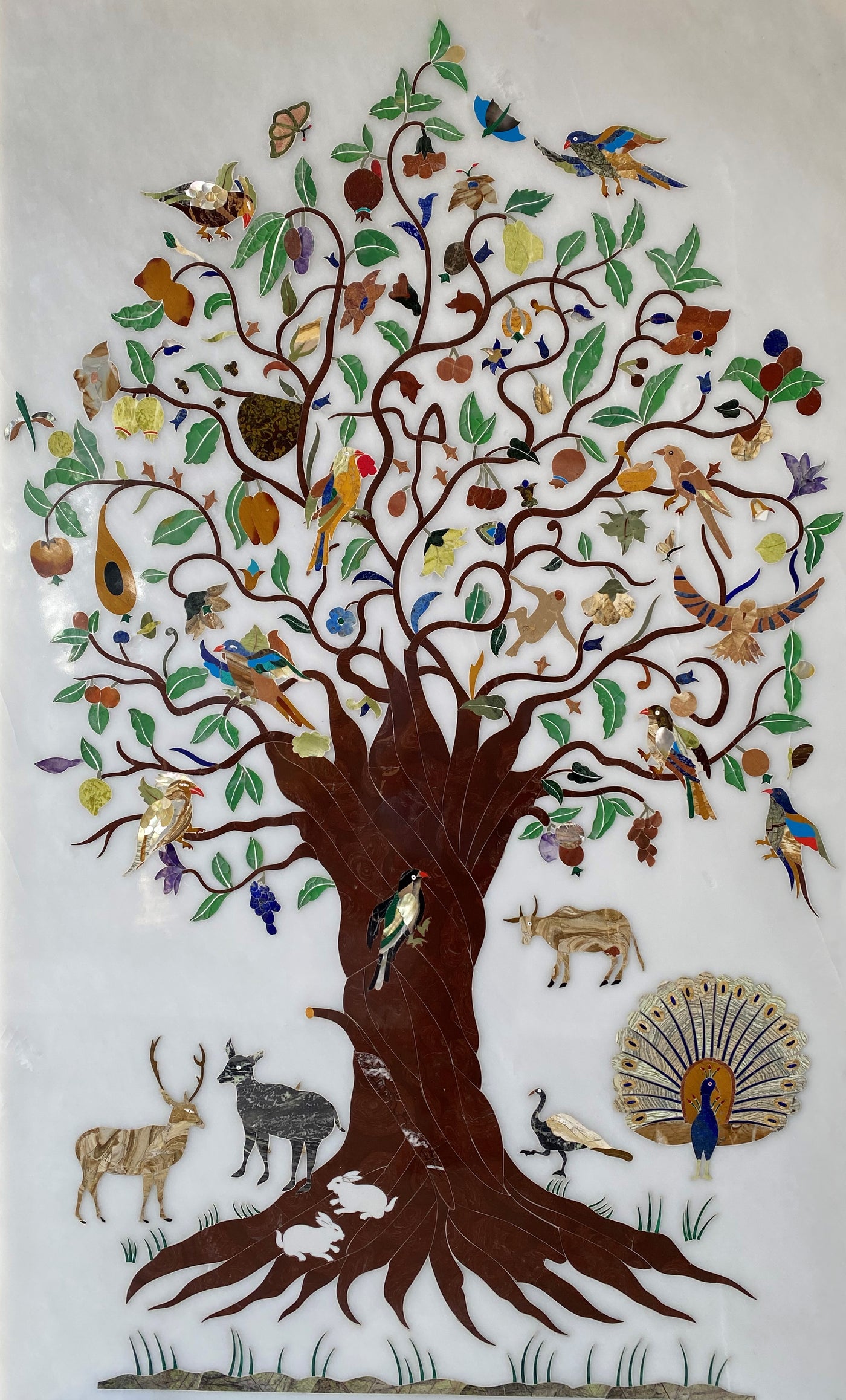 Tree of Life Marble Panel with Semiprecious Stone Inlay: Handmade Art for a Premium Look