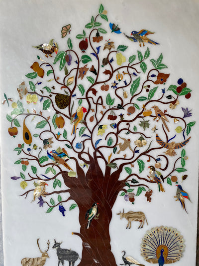 Tree of Life Marble Panel with Semiprecious Stone Inlay: Handmade Art for a Premium Look