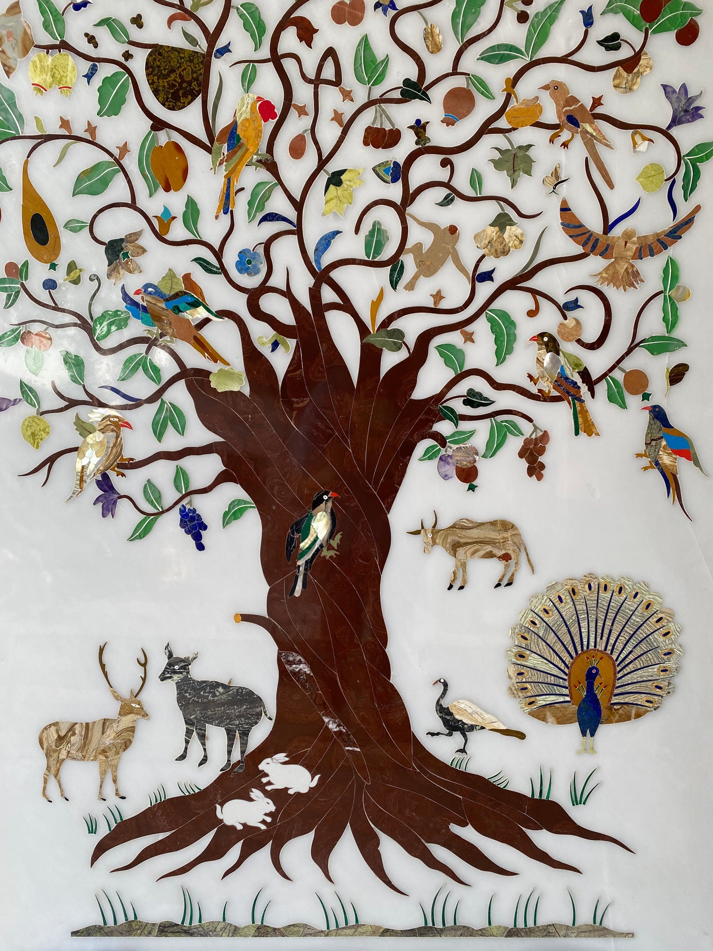 Tree of Life Marble Panel with Semiprecious Stone Inlay: Handmade Art for a Premium Look