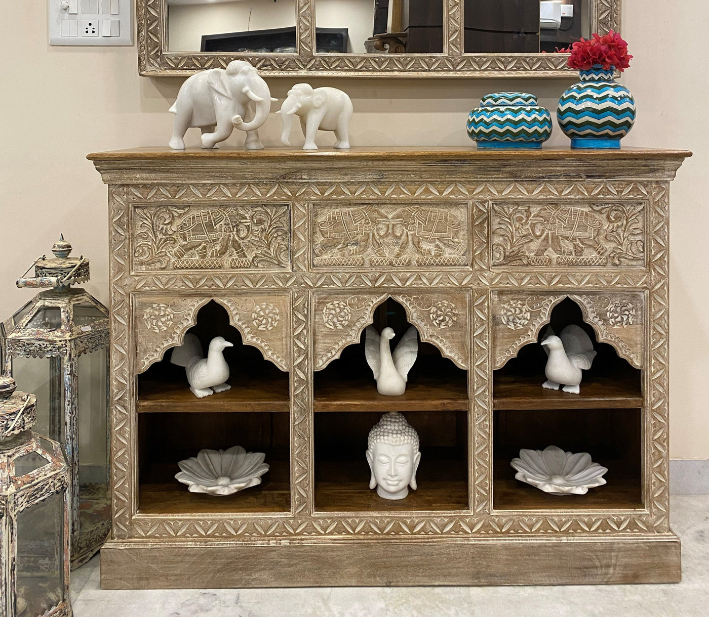 Distressed Natural finish Console Table