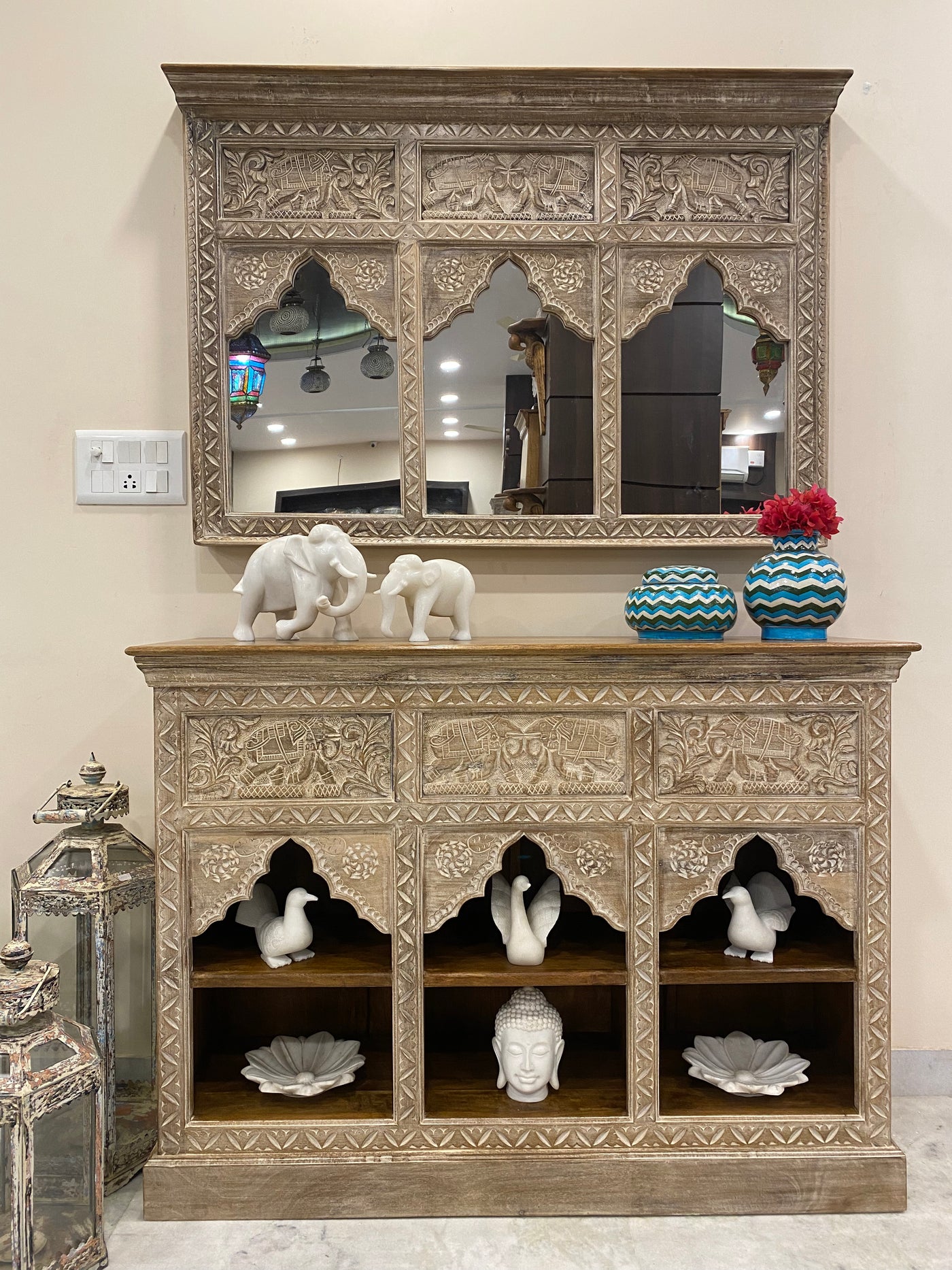 Distressed Natural finish Console Table