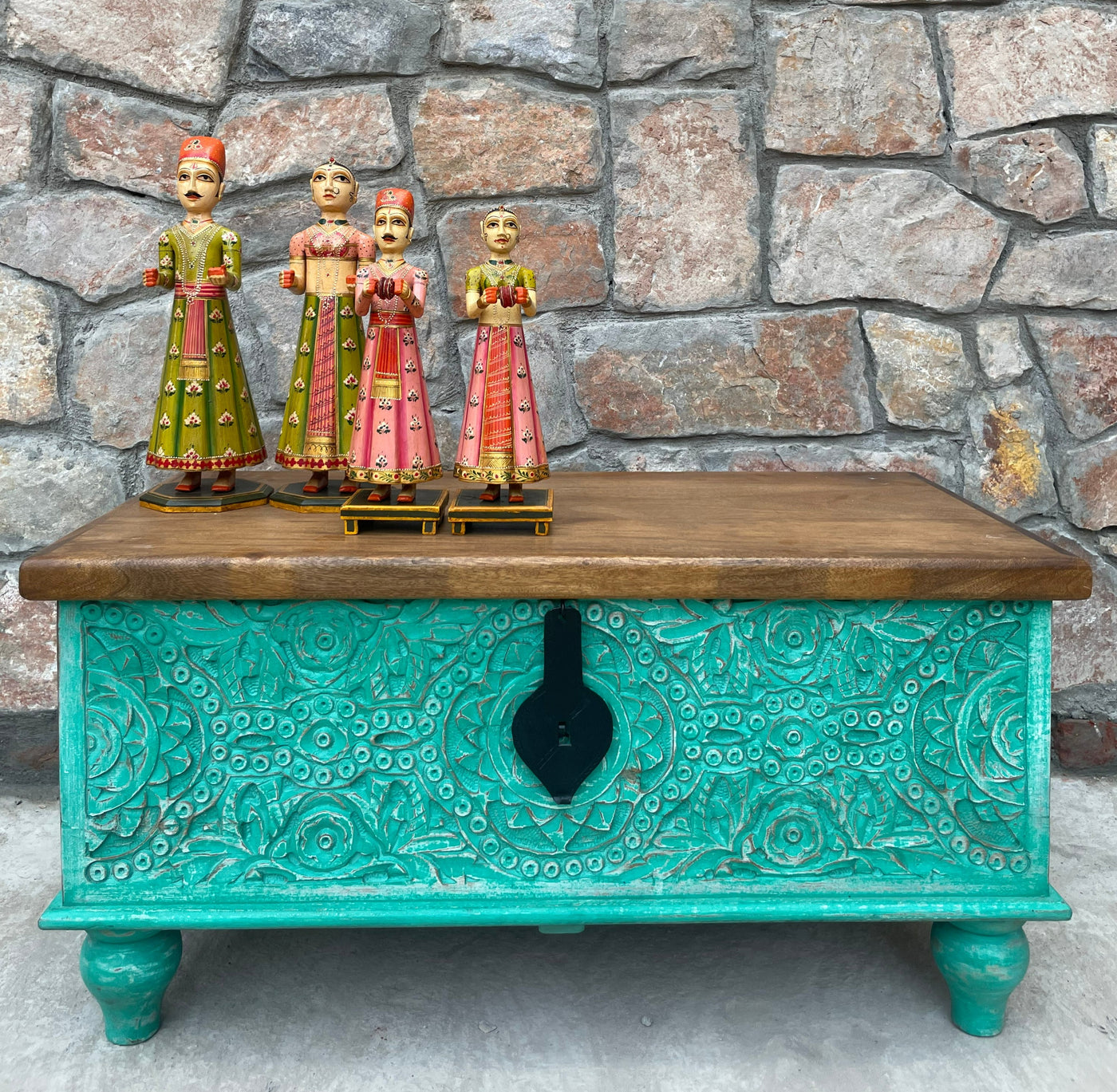 Hand carved wooden storage trunk/chest