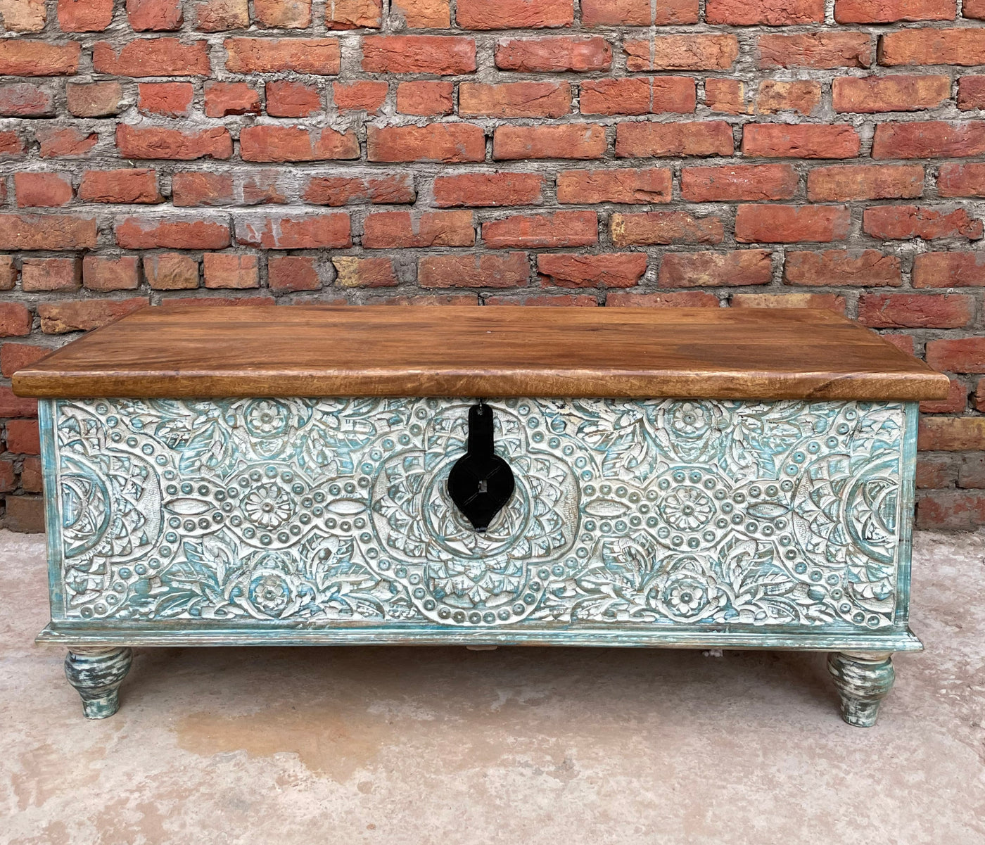 Hand carved wooden storage trunk/chest