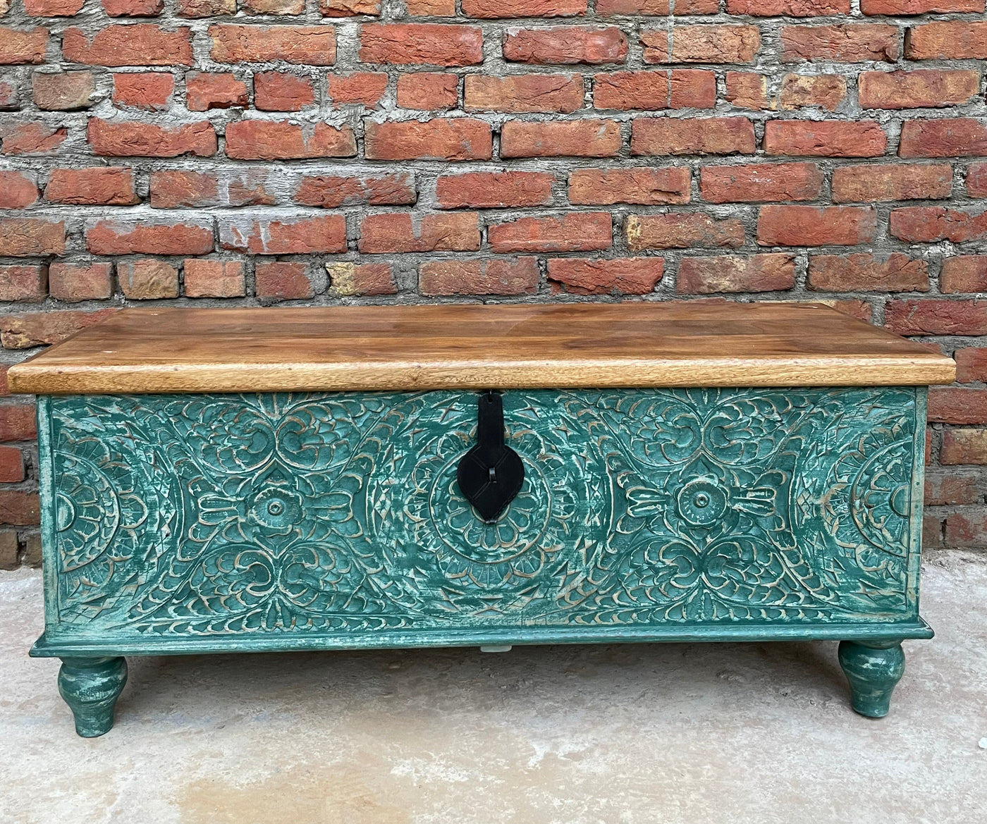 Hand carved wooden storage trunk/chest