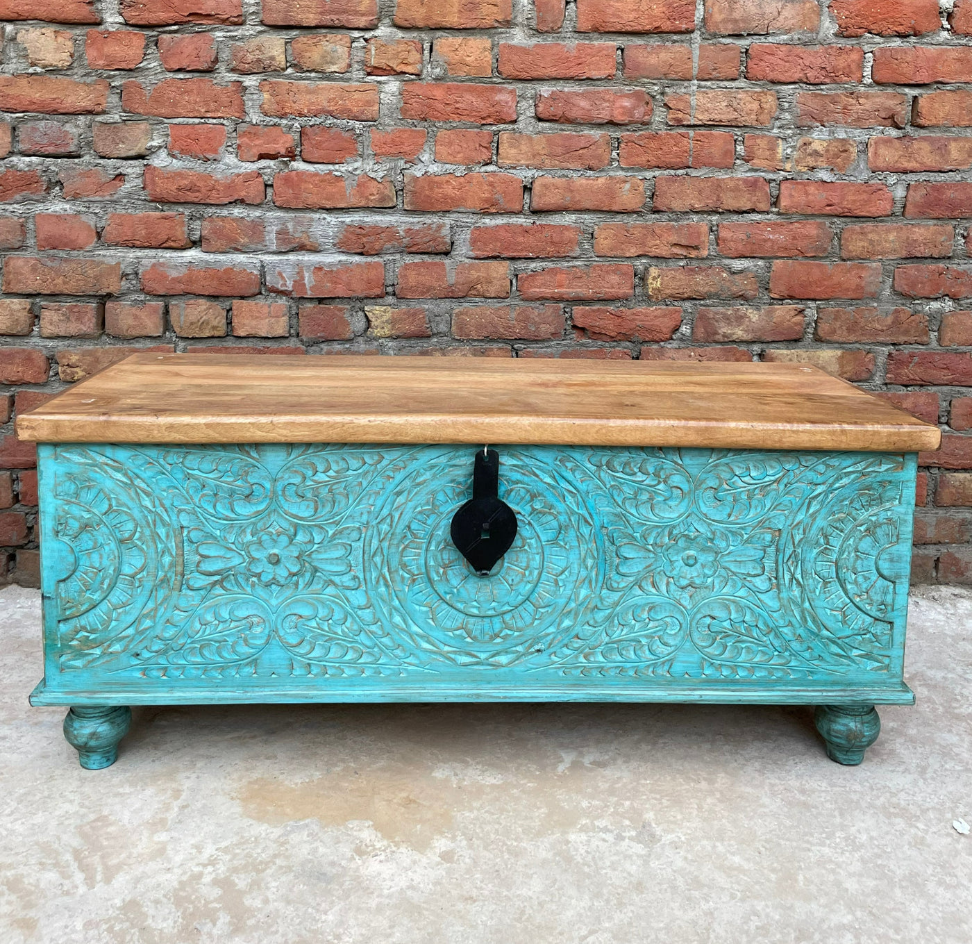 Hand carved wooden storage trunk/chest