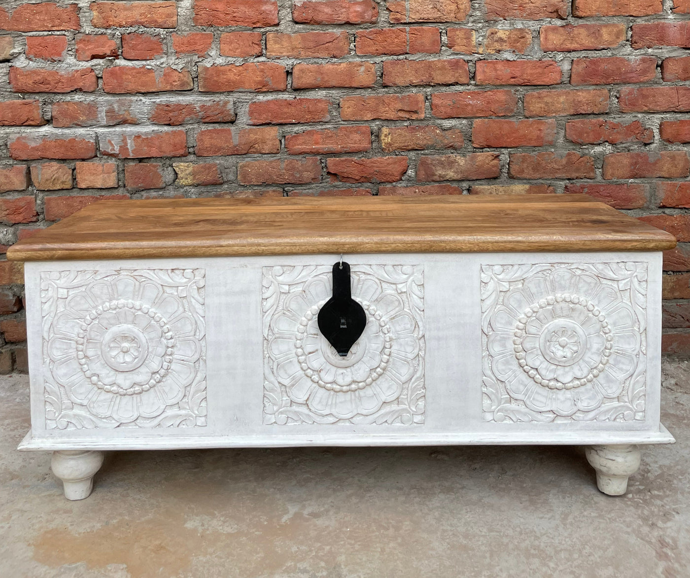 Hand carved wooden storage trunk/chest