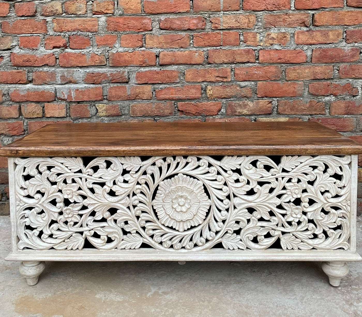 Hand carved wooden storage trunk/chest