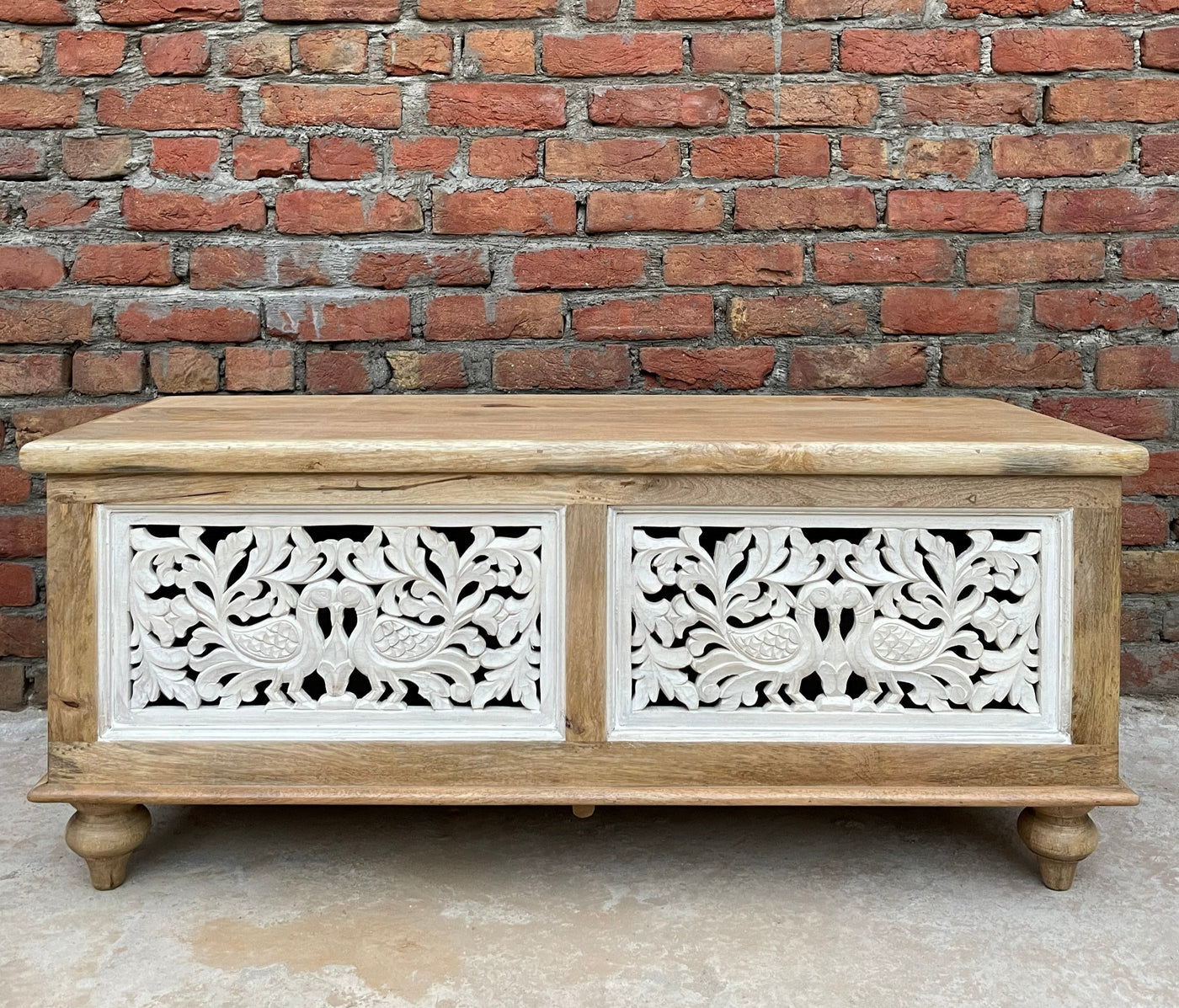 Hand carved wooden storage trunk/chest