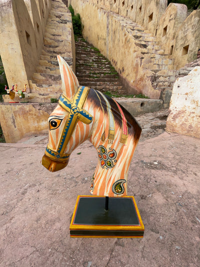 Hand Painted Wooden horse face on a stand