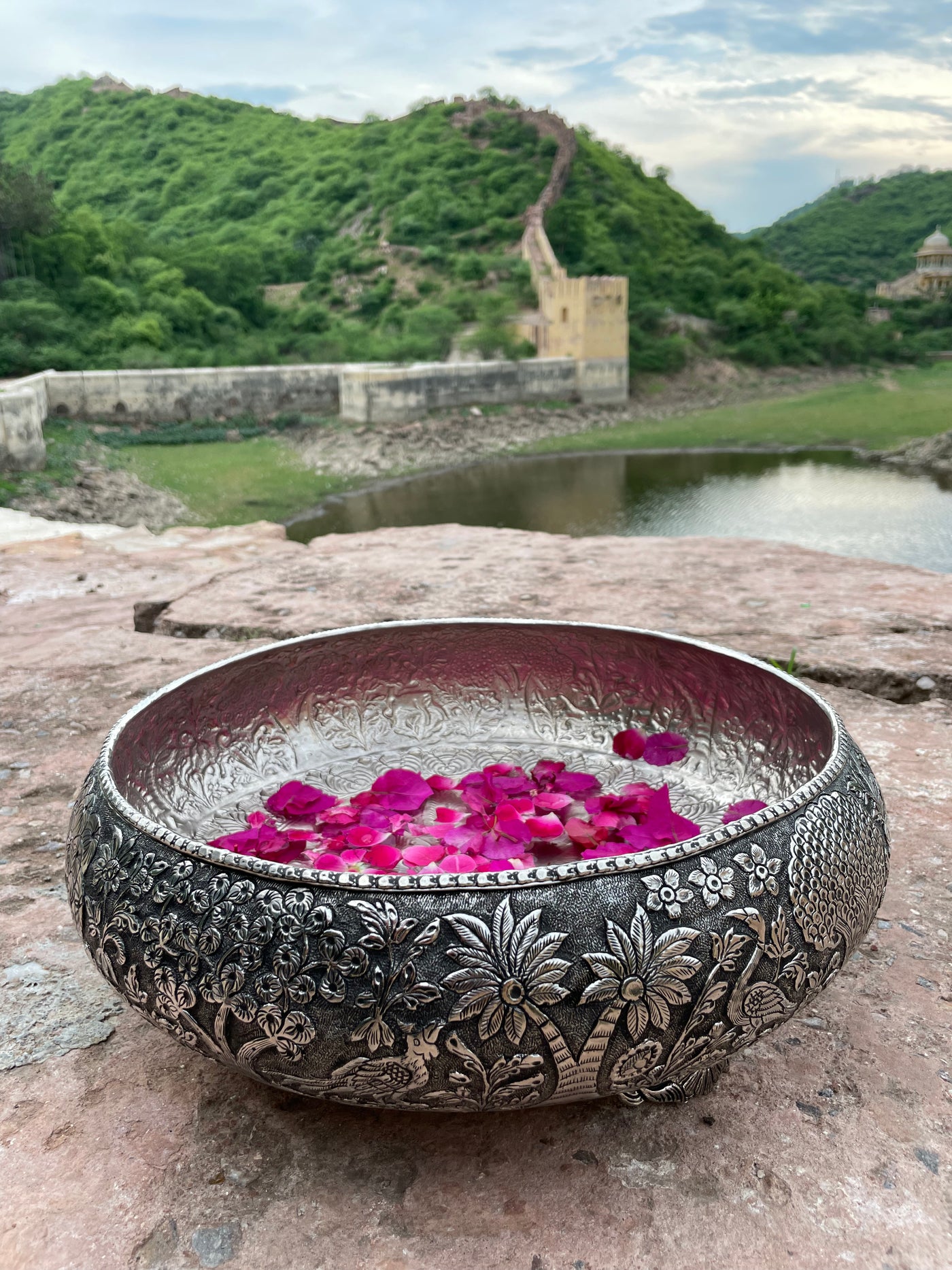 Copper Silver Hand Carved Urli/Bowl