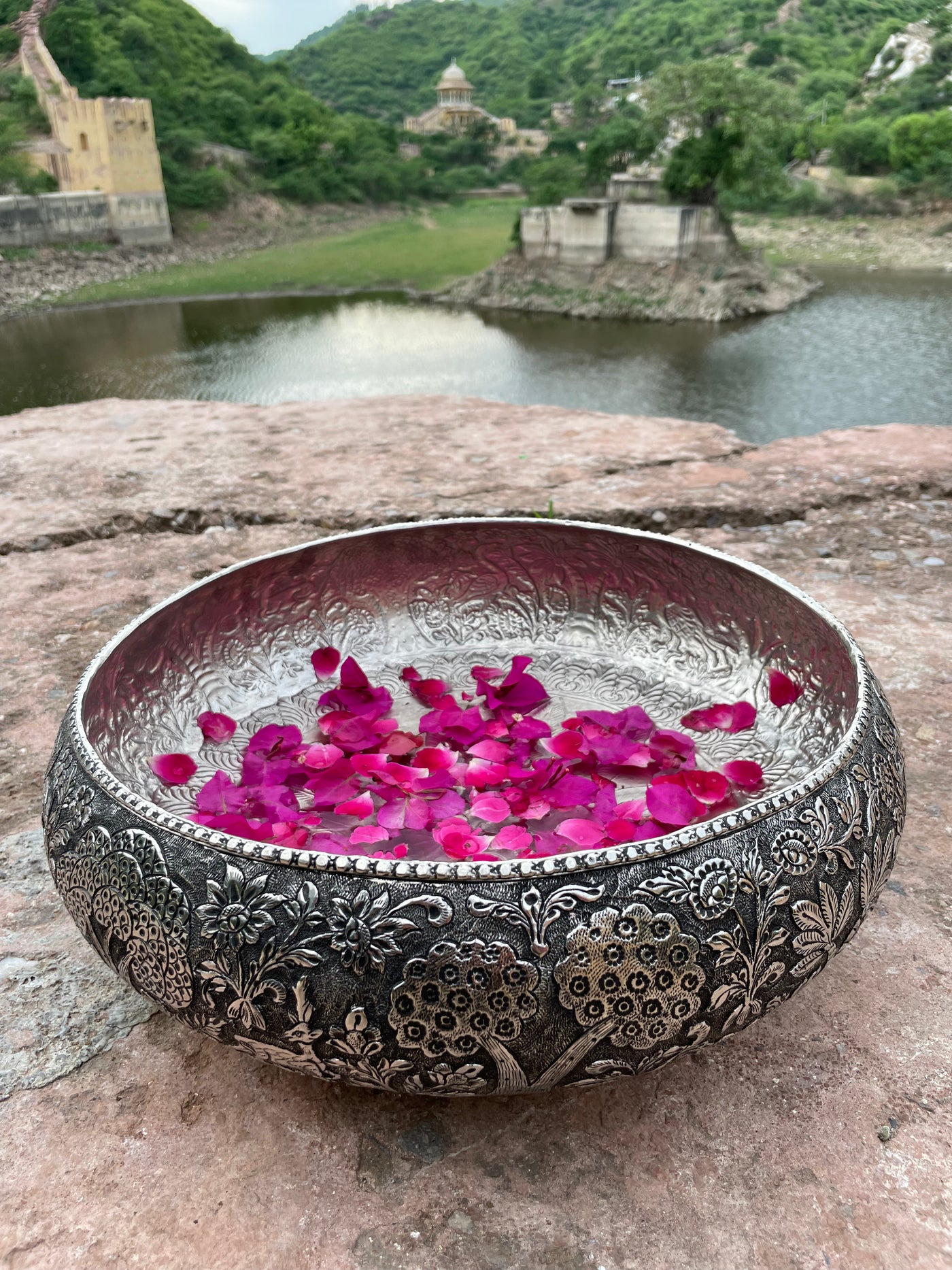 Copper Silver Hand Carved Urli/Bowl