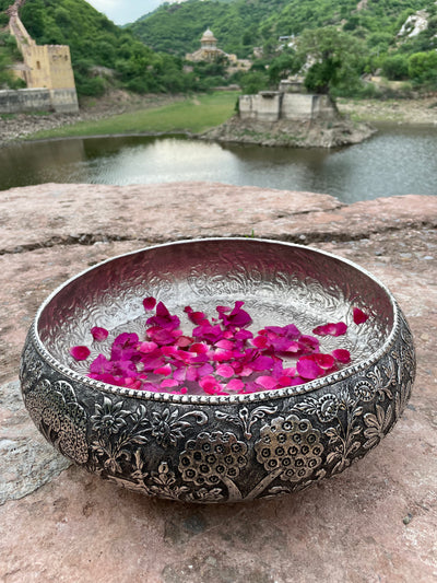 Copper Silver Hand Carved Urli/Bowl