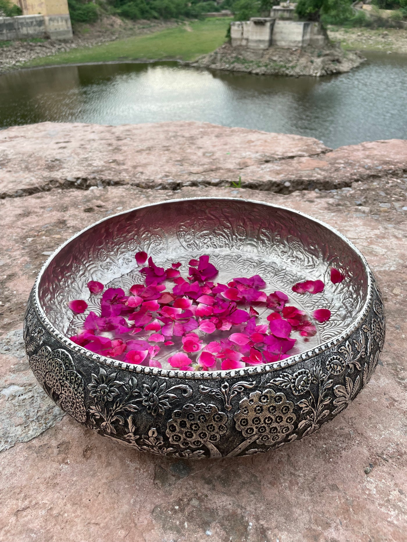 Copper Silver Hand Carved Urli/Bowl