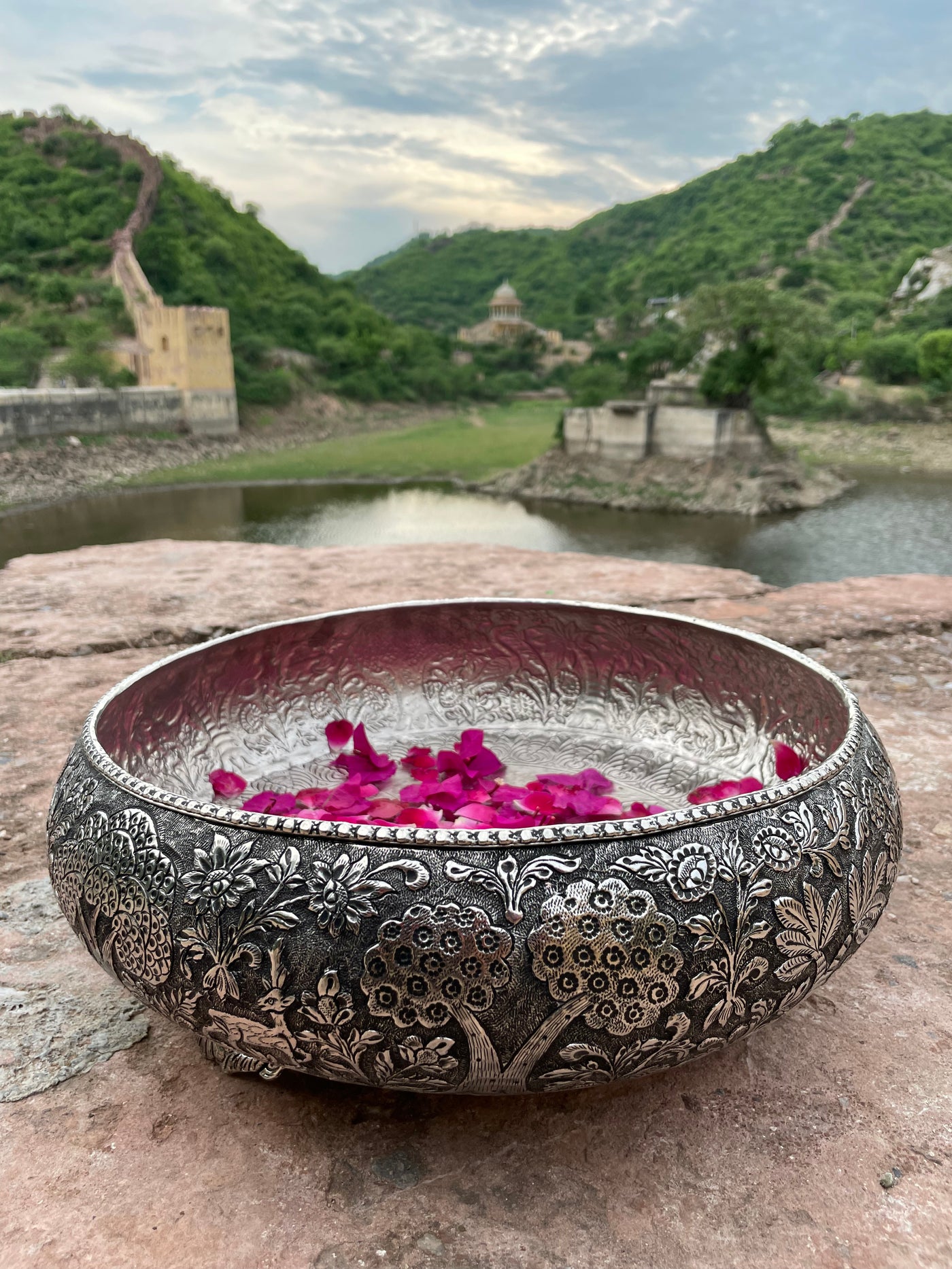 Copper Silver Hand Carved Urli/Bowl