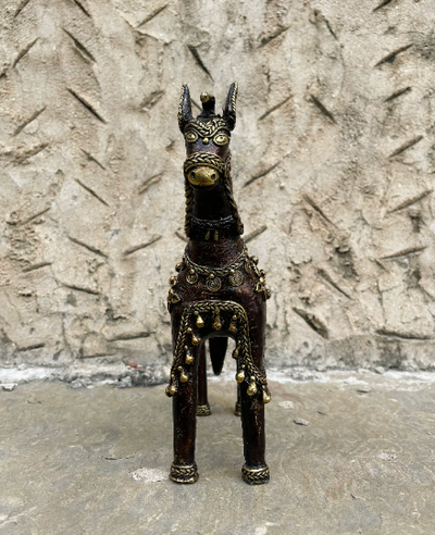 Antique Brass Dhokra Horse Statue