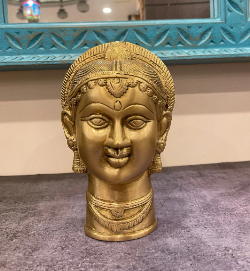 Handcrafted Parvati head statue in Solid Brass