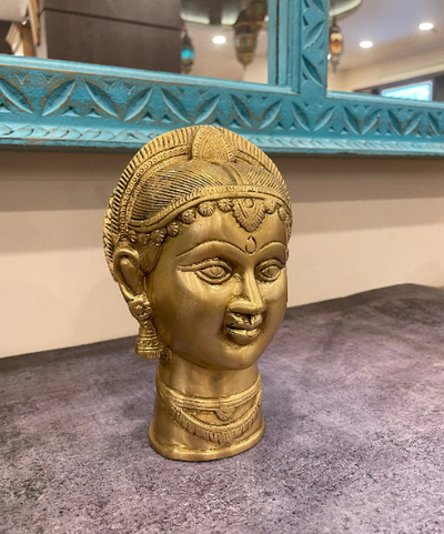 Handcrafted Parvati head statue in Solid Brass