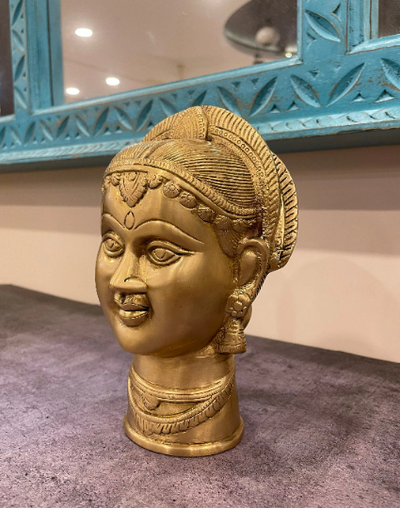 Handcrafted Parvati head statue in Solid Brass