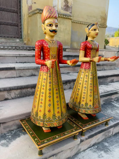 3 feet Gangaur Dolls with real gold leaf work