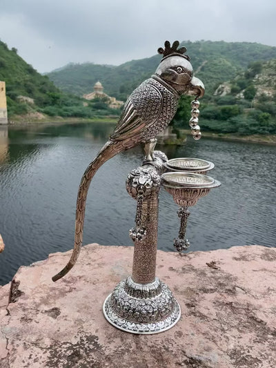 Antique German Silver Parrot perched on a branch