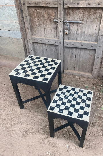 Black and White Stool table / Bed Side Night stand table with Inlay work